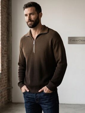 Cotton Citizen  Brown Ombre Zip Up Sweater with Ribbed Cuffs
